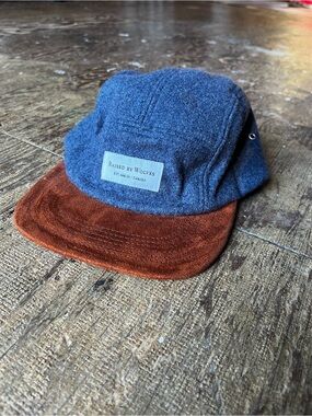 Men's Blue Wool Camp Cap with Brown Suede Brim